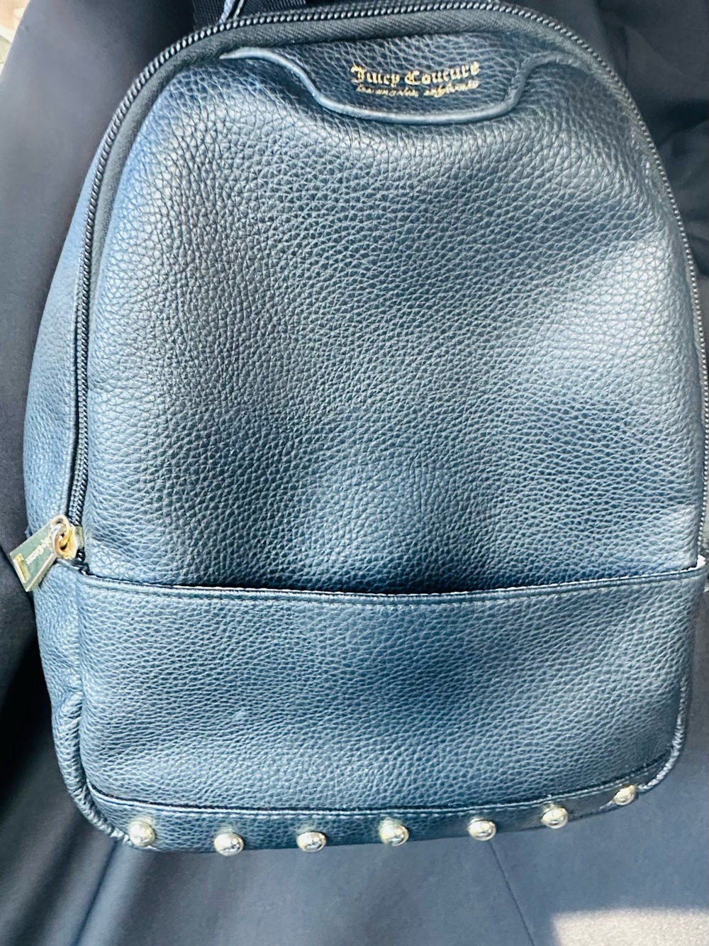 Juicy Couture Black Pebbled Leather Mini Backpack with Gold Studs
